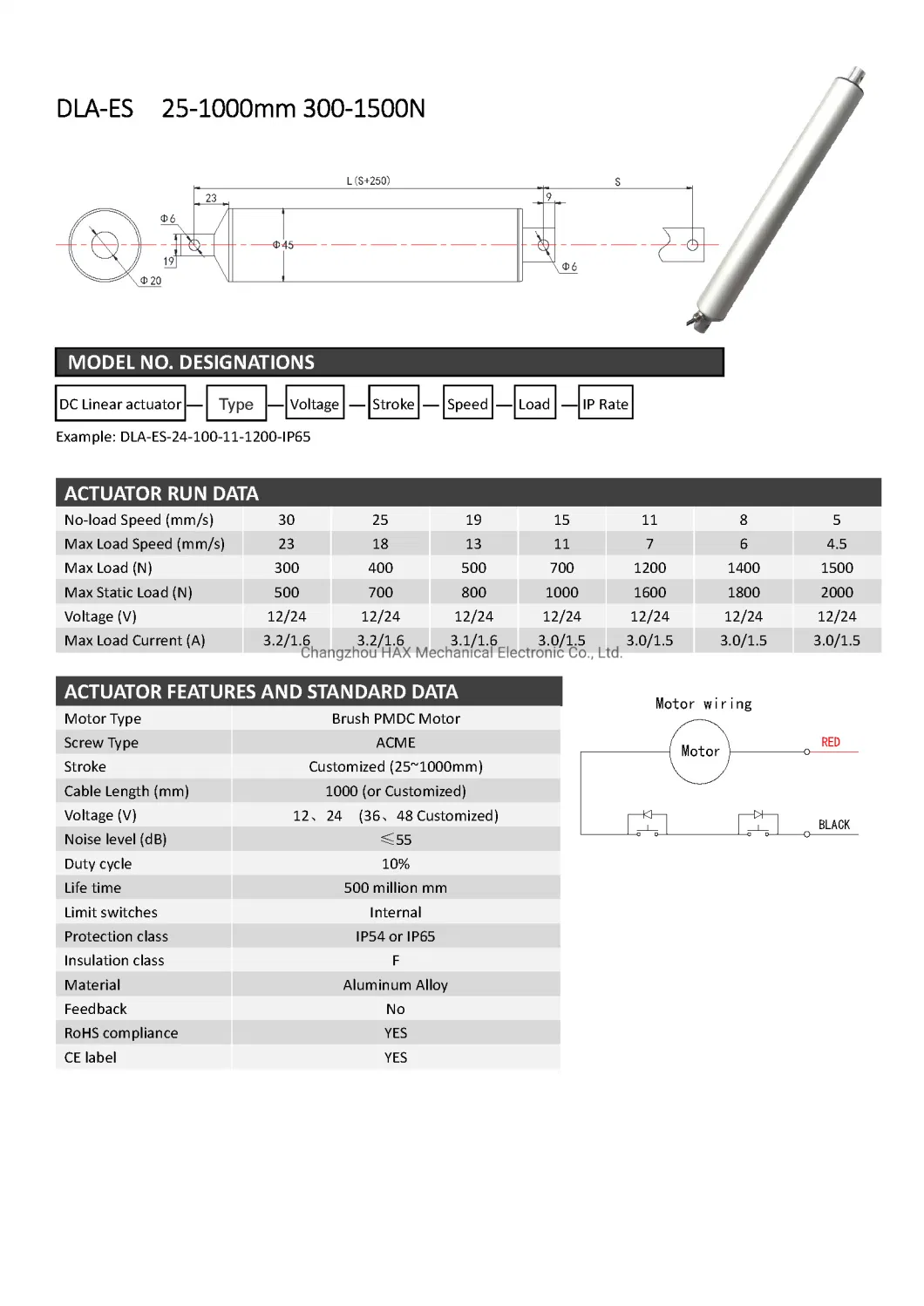 1000n Tubular Linear Actuator 12VDC with 50mm Stroke